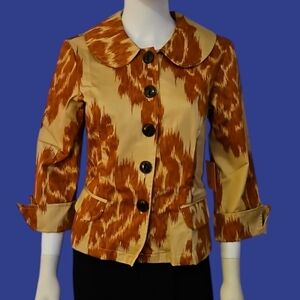 VTG CENTRAL FALLS Tribal Ikat Animal Print Peter Pan Cropped Safari Shacket
